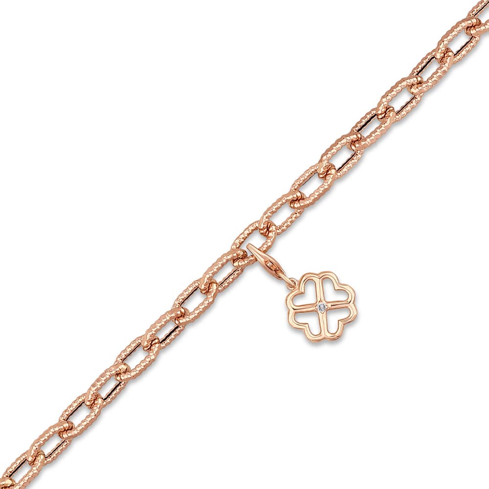 0,02 Karat Yonca Charm Pırlanta Bileklik