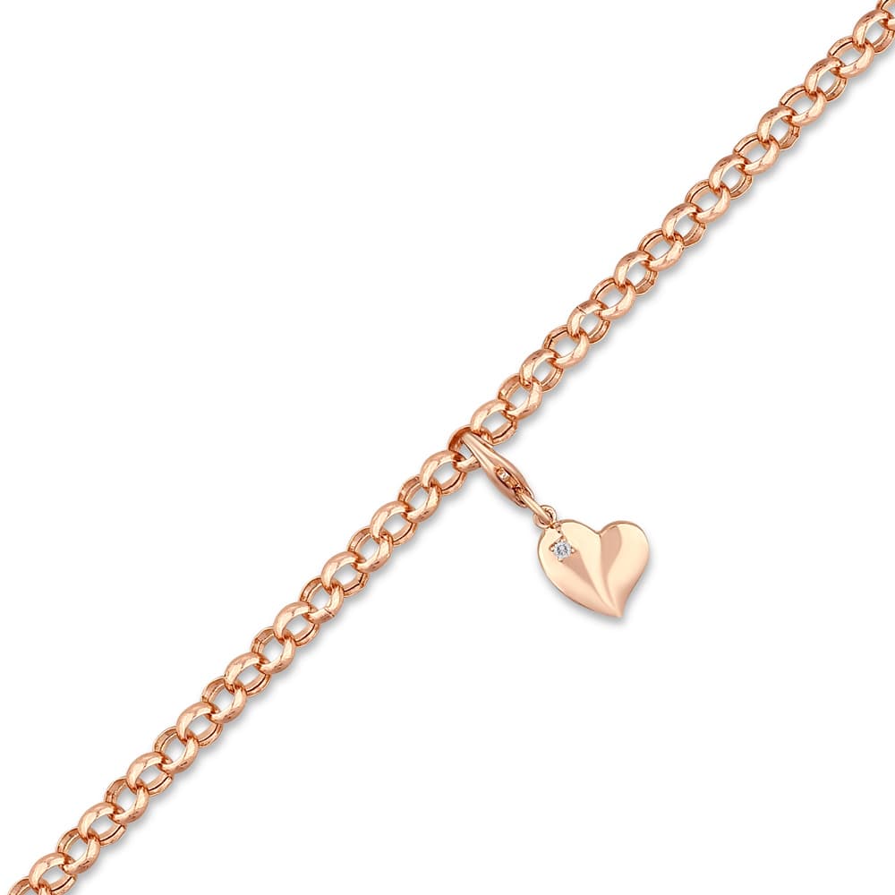 0,02 Karat Kalp Charm Pırlanta Bileklik