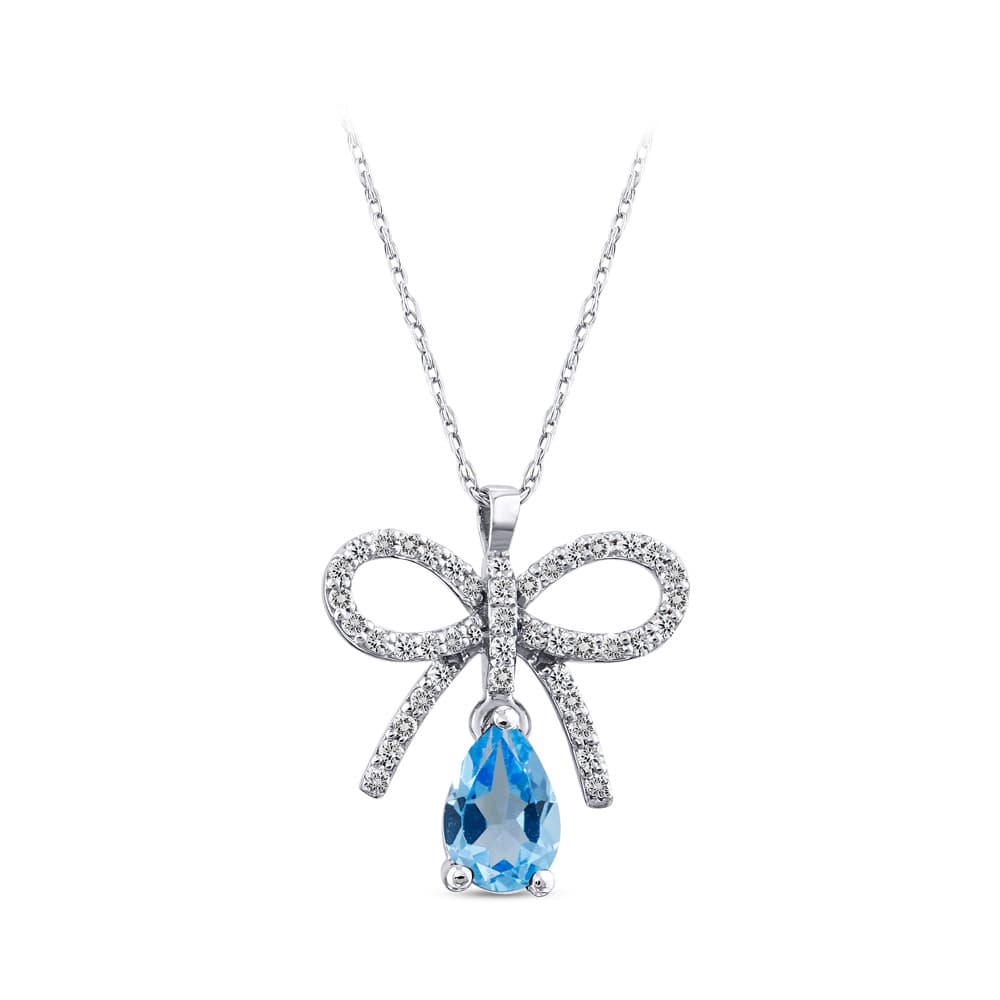 0,55 Karat Pırlanta Blue Topaz Fiyonk Kolye