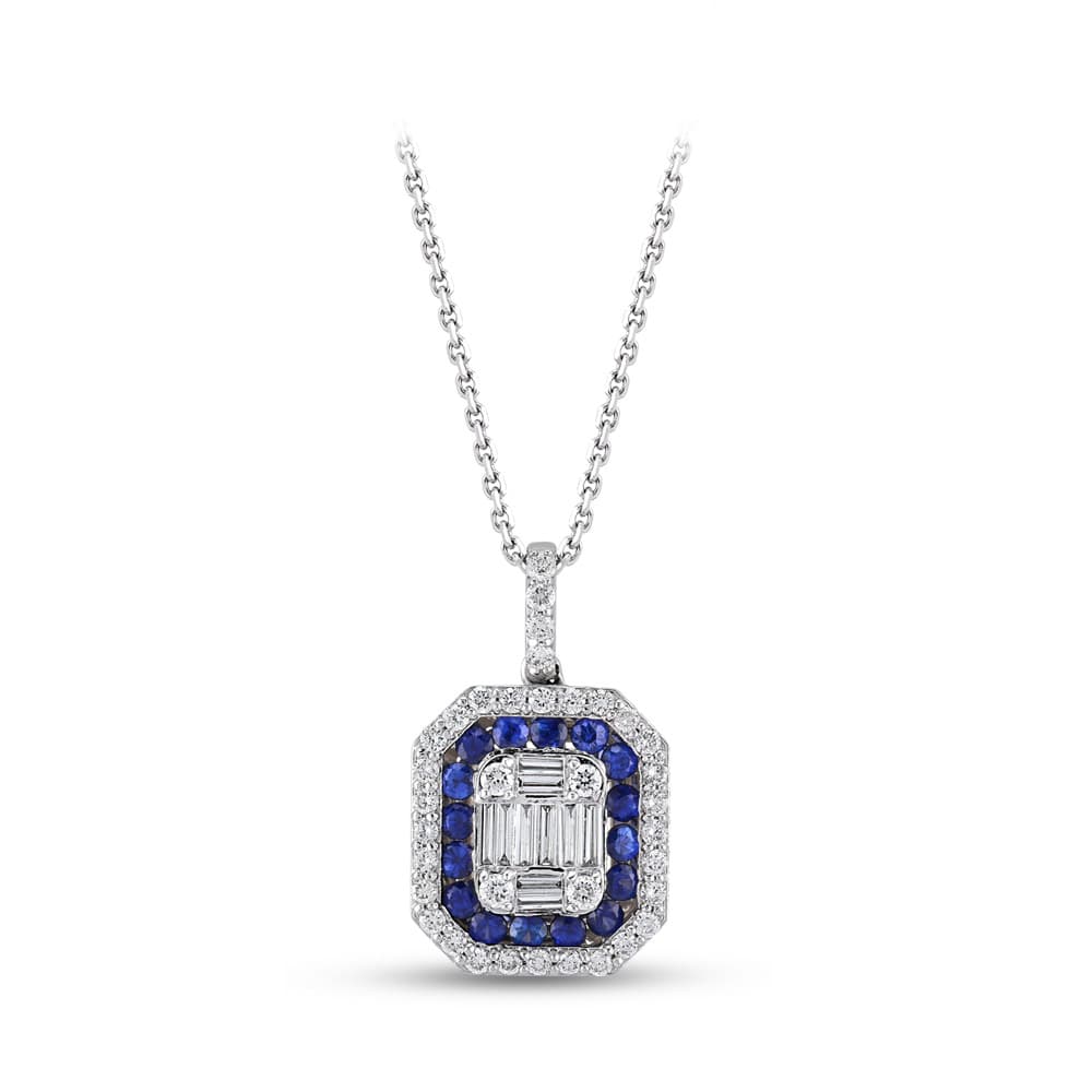 0,86 Karat Baget Pırlanta Safir Kolye