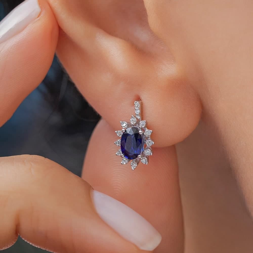 0,78 Karat Pırlanta Safir Küpe